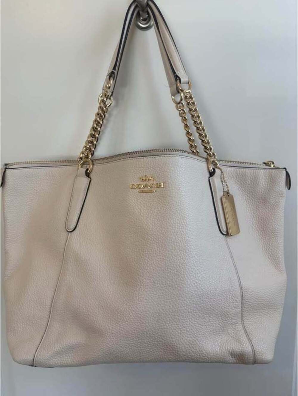 Coach Ava Chain Tote in Chalk Pebbled Leather